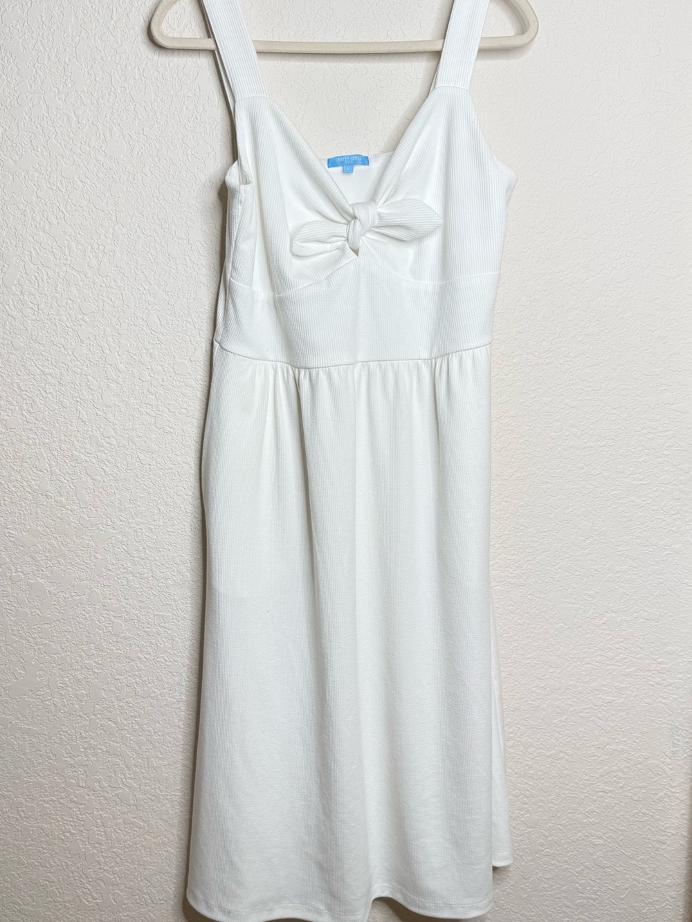 Draper James RSVP White Midi Dress Size Large Bow Detail Pockets Elegant